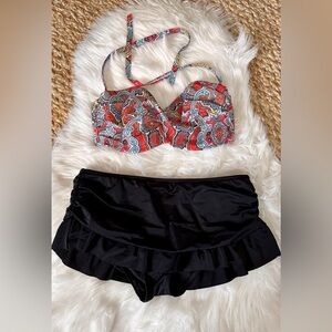 Victoria’s Secret • Paisley fun print 36DD top, large black skirted bottoms!